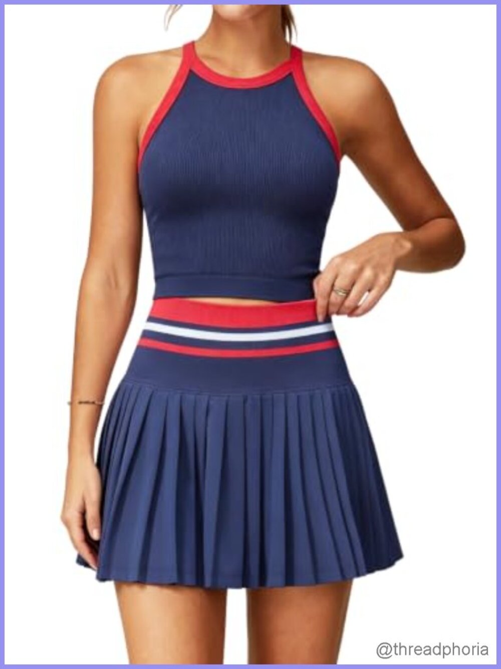 High Waist Pleated Tennis Skirt Set with Built-In Shorts and Padded Tank Top